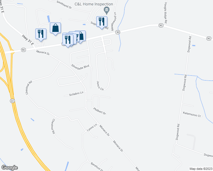 map of restaurants, bars, coffee shops, grocery stores, and more near 309 Junco Circle in Longs