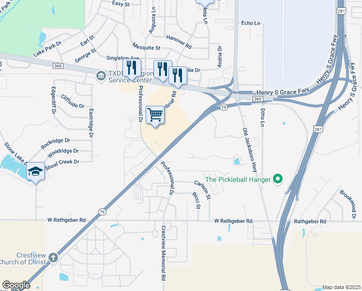 map of restaurants, bars, coffee shops, grocery stores, and more near 1603 Archer City Highway in Wichita Falls