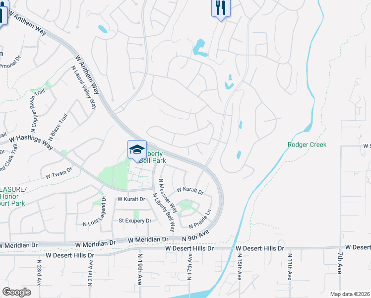 map of restaurants, bars, coffee shops, grocery stores, and more near 40114 North Thunder Hills Court in New River