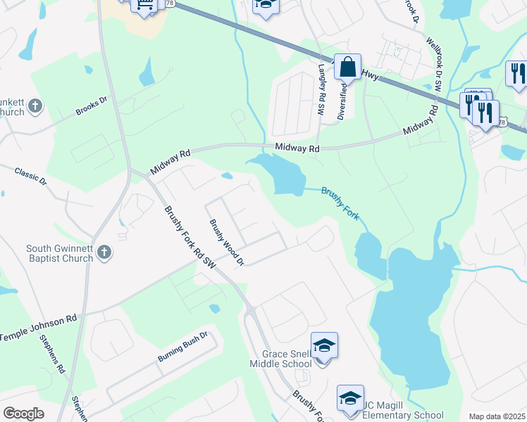 map of restaurants, bars, coffee shops, grocery stores, and more near 952 Garden Meadows Circle in Loganville