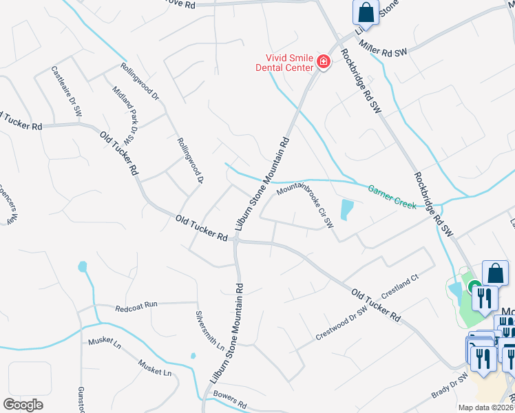 map of restaurants, bars, coffee shops, grocery stores, and more near 817 Mountainbrooke Circle Southwest in Stone Mountain