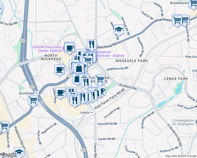 map of restaurants, bars, coffee shops, grocery stores, and more near in Atlanta