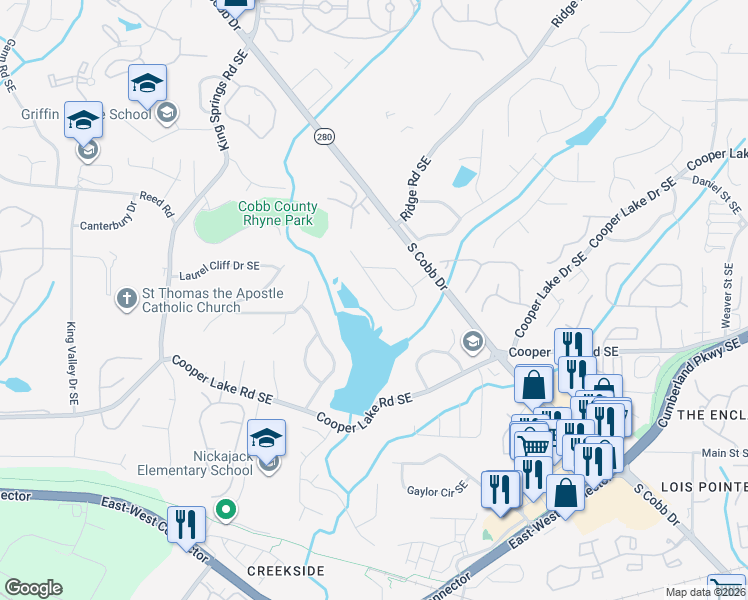 map of restaurants, bars, coffee shops, grocery stores, and more near 4274 Lake Laurel Drive in Smyrna