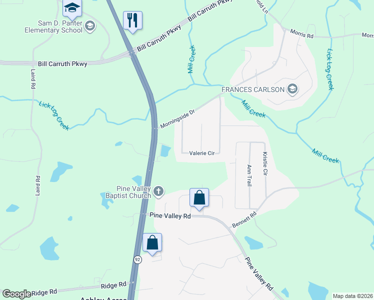 map of restaurants, bars, coffee shops, grocery stores, and more near 219 Valerie Circle in Hiram