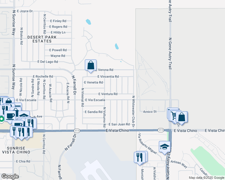 map of restaurants, bars, coffee shops, grocery stores, and more near 2240 North San Gorgonio Road in Palm Springs