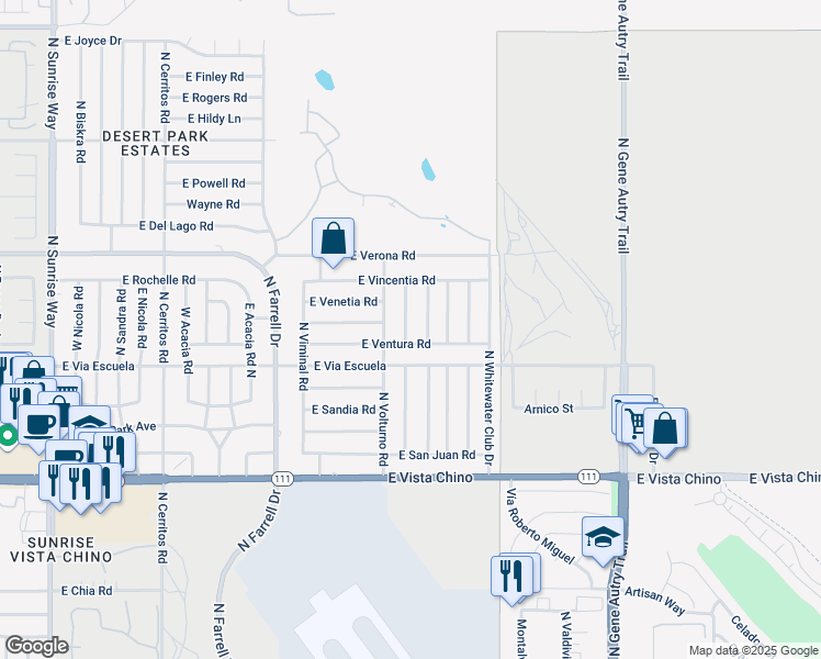 map of restaurants, bars, coffee shops, grocery stores, and more near 2240 North San Gorgonio Road in Palm Springs