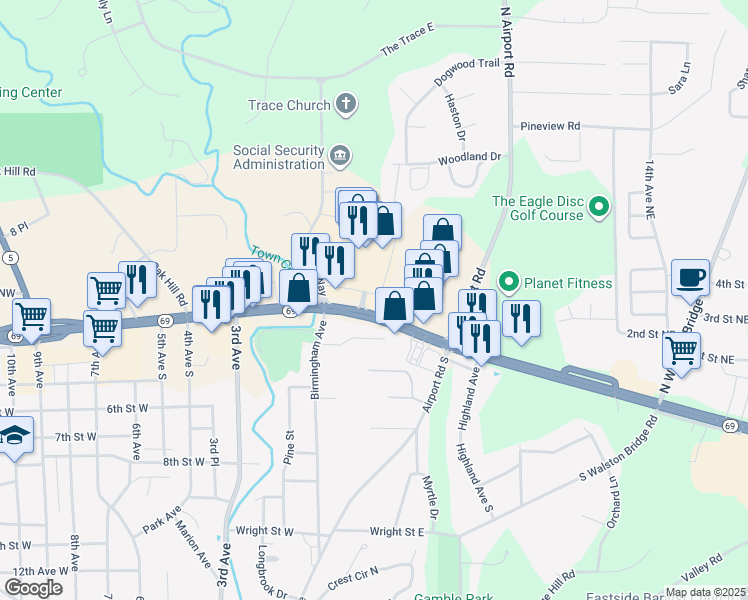 map of restaurants, bars, coffee shops, grocery stores, and more near 310 Highway 78 in Jasper