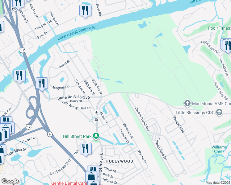map of restaurants, bars, coffee shops, grocery stores, and more near 2801 Little River Neck Road in North Myrtle Beach