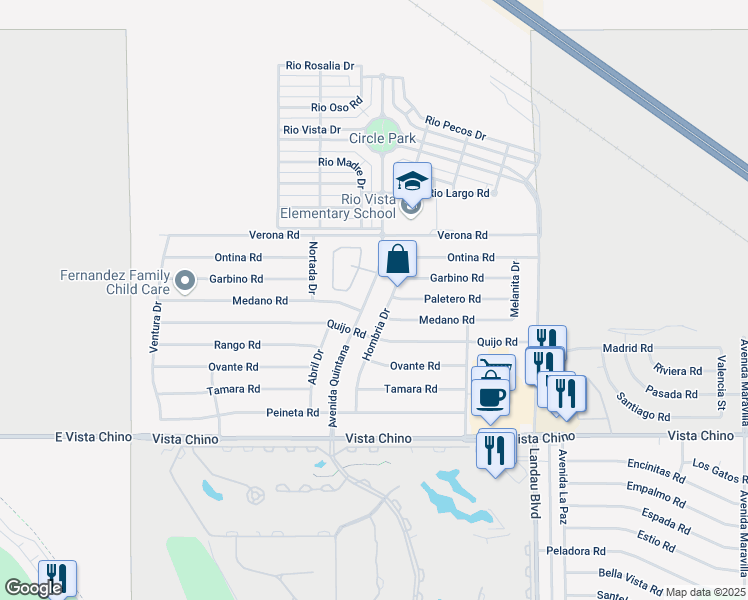map of restaurants, bars, coffee shops, grocery stores, and more near 27200 Avenida Quintana in Cathedral City