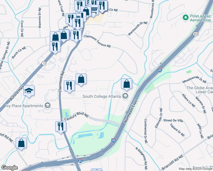 map of restaurants, bars, coffee shops, grocery stores, and more near 2226 Medfield Trail Northeast in Atlanta