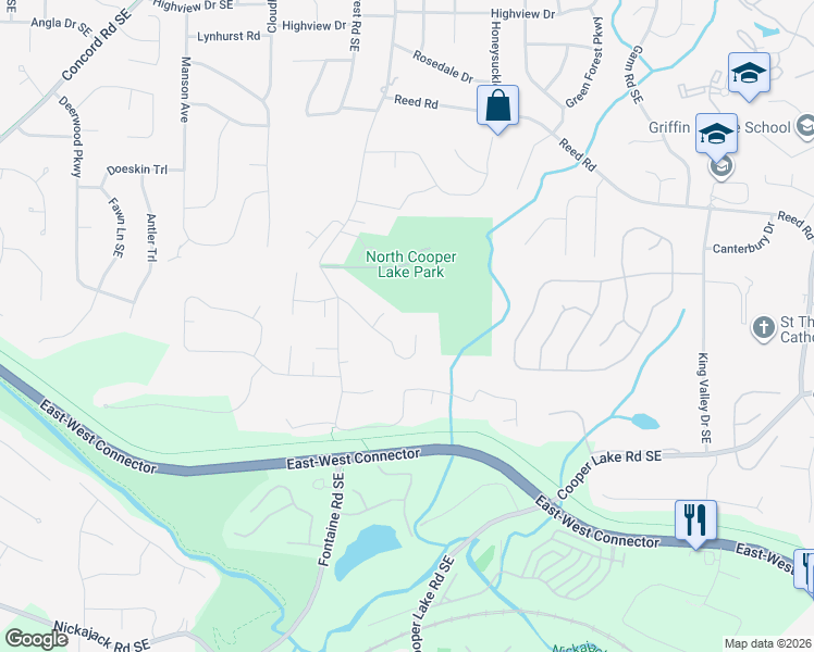 map of restaurants, bars, coffee shops, grocery stores, and more near 4415 Nowlin Drive in Smyrna