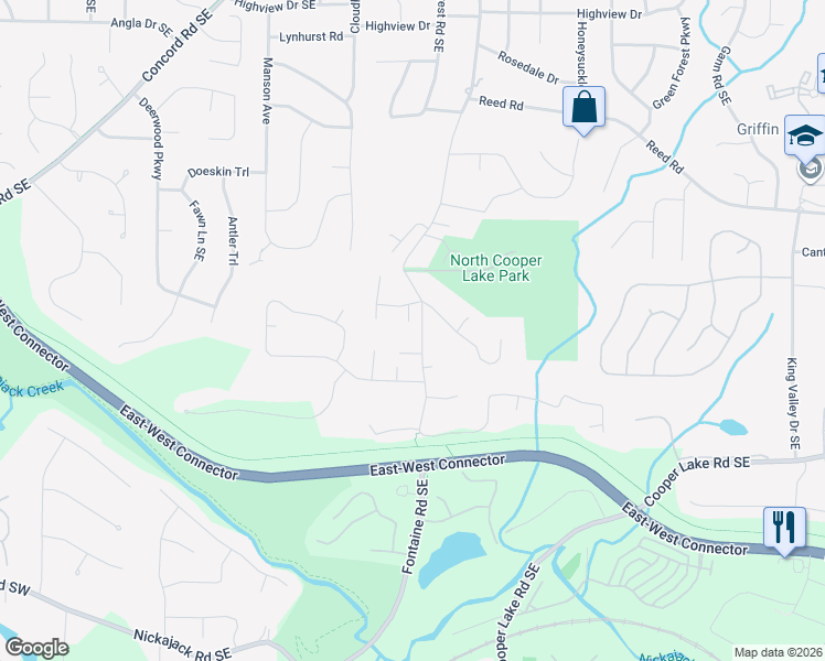 map of restaurants, bars, coffee shops, grocery stores, and more near 4257 Parkside Court Southeast in Smyrna