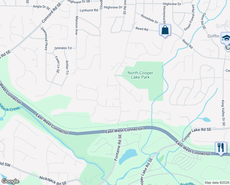 map of restaurants, bars, coffee shops, grocery stores, and more near 4256 Parkside Court in Smyrna
