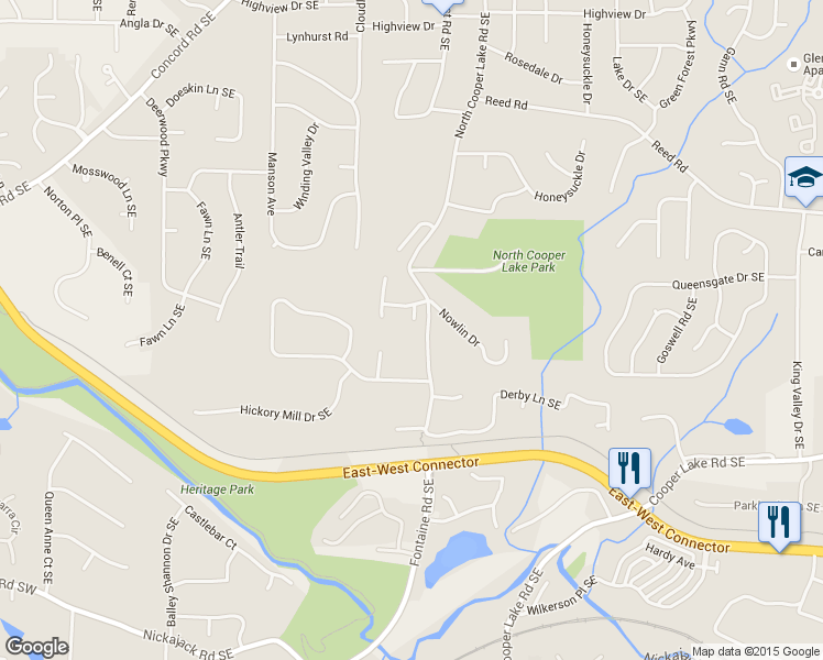 map of restaurants, bars, coffee shops, grocery stores, and more near 4256 Parkside Court in Smyrna