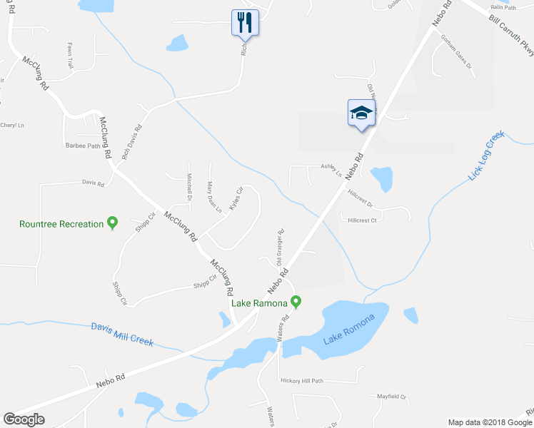 map of restaurants, bars, coffee shops, grocery stores, and more near 383 Kyles Circle in Hiram