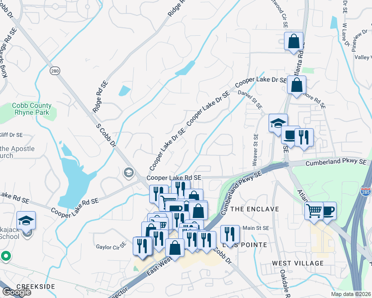 map of restaurants, bars, coffee shops, grocery stores, and more near 4168 Laurel Creek Court Southeast in Smyrna