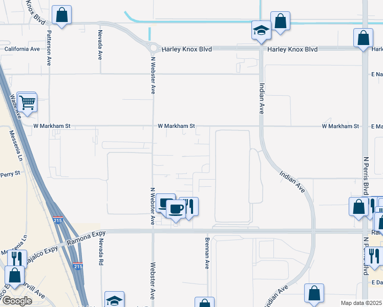 map of restaurants, bars, coffee shops, grocery stores, and more near 4292 Brennan Avenue in Perris