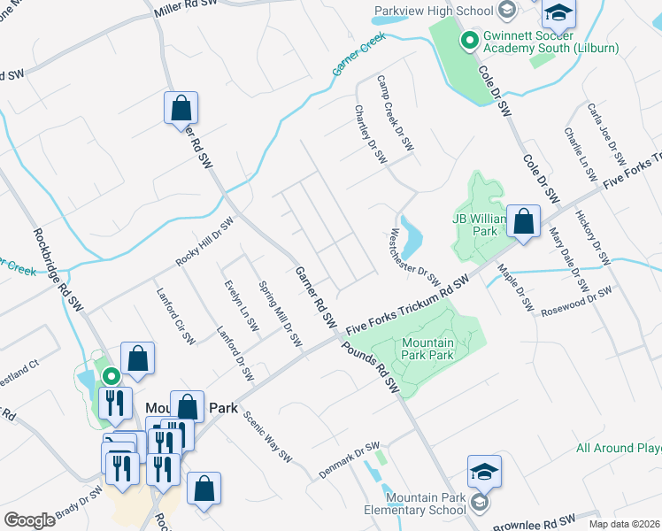 map of restaurants, bars, coffee shops, grocery stores, and more near 1124 Morgan Garner Drive in Lilburn
