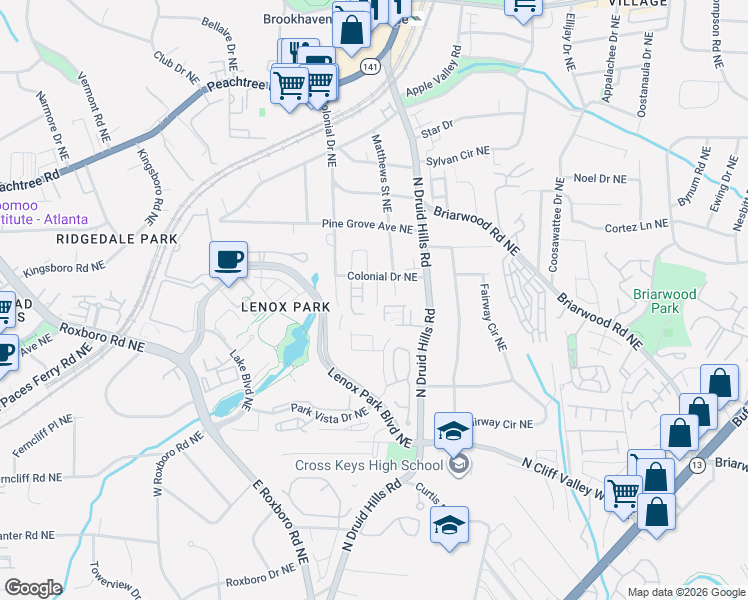 map of restaurants, bars, coffee shops, grocery stores, and more near 2256 Matthews Street Northeast in Atlanta