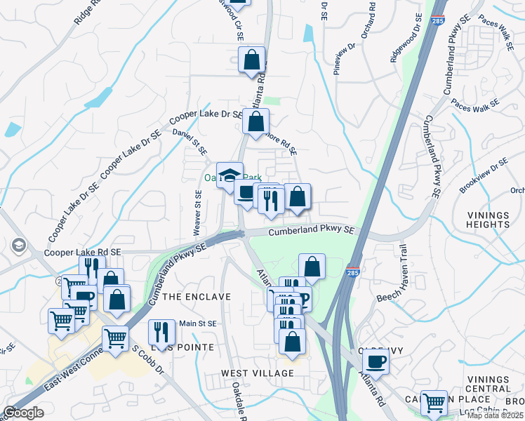 map of restaurants, bars, coffee shops, grocery stores, and more near 2124 Monhegan Way in Smyrna