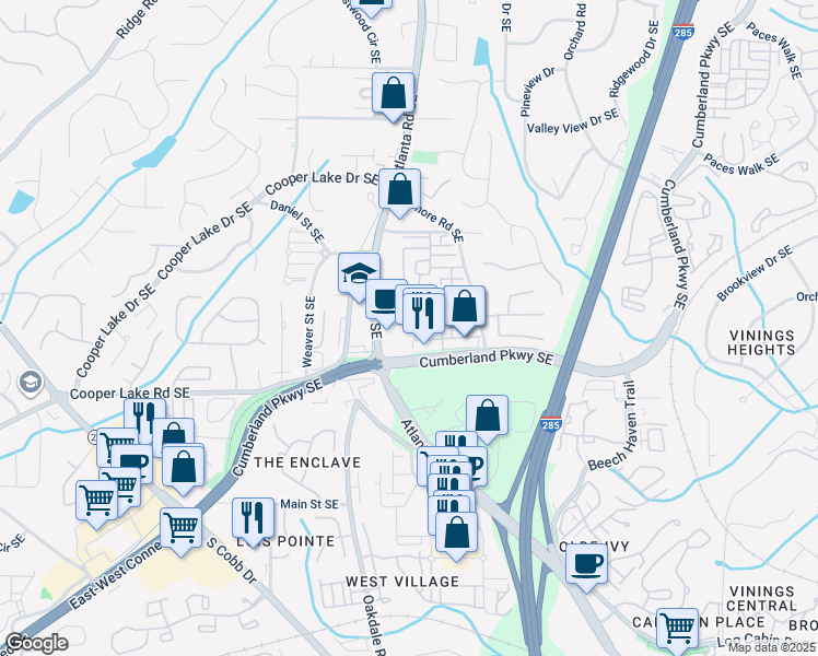 map of restaurants, bars, coffee shops, grocery stores, and more near 2124 Monhegan Way in Smyrna
