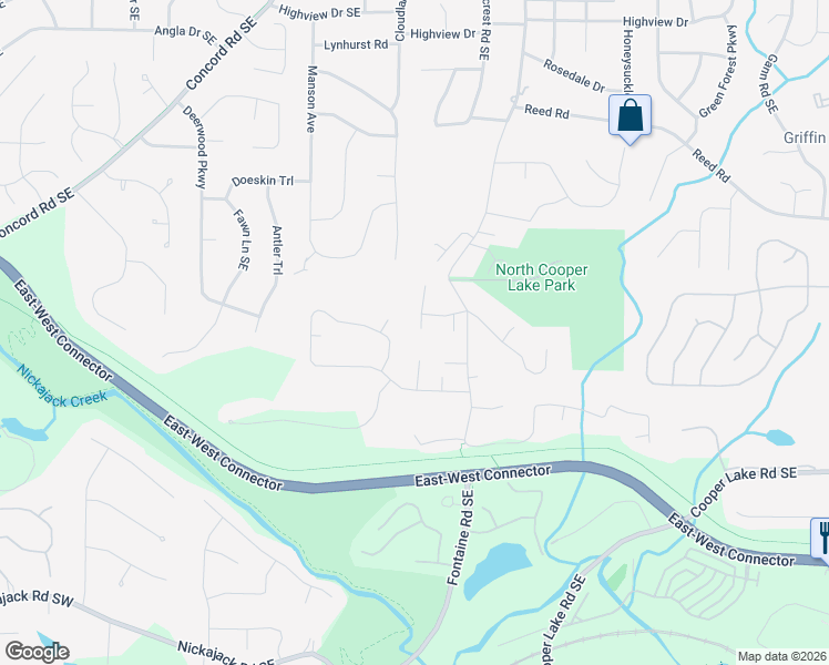map of restaurants, bars, coffee shops, grocery stores, and more near 4253 Parkside Drive in Smyrna