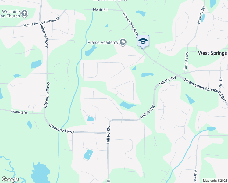 map of restaurants, bars, coffee shops, grocery stores, and more near 5452 Stirrup Way in Powder Springs