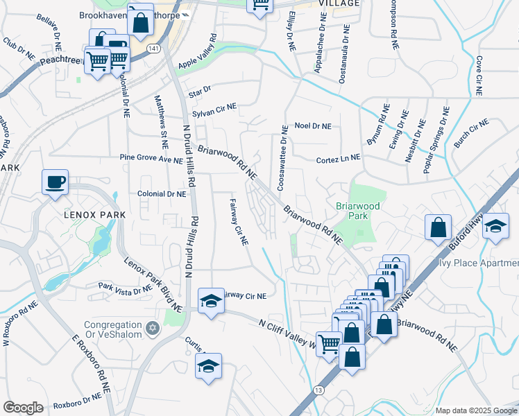 map of restaurants, bars, coffee shops, grocery stores, and more near 2322 Limehurst Drive in Atlanta