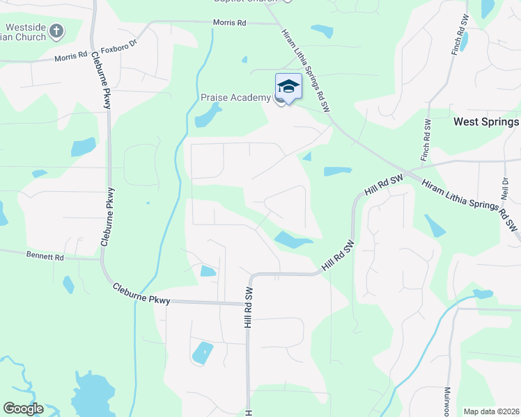 map of restaurants, bars, coffee shops, grocery stores, and more near 5452 Stirrup Way in Powder Springs