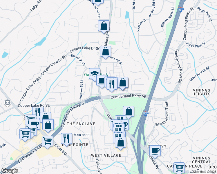 map of restaurants, bars, coffee shops, grocery stores, and more near 2124 Monhegan Way in Smyrna
