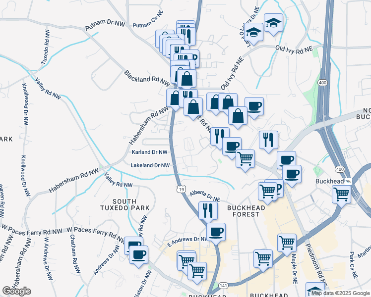 map of restaurants, bars, coffee shops, grocery stores, and more near 3481 Landen Pine Court NorthEast in Atlanta