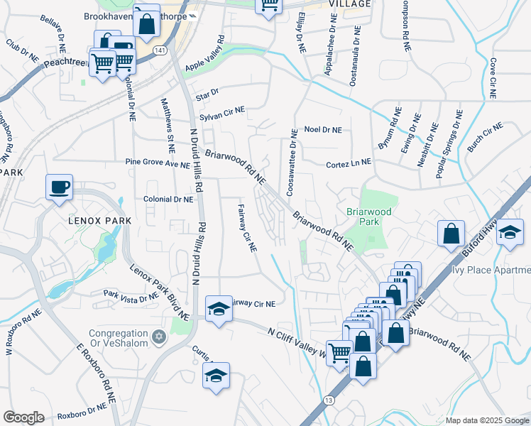 map of restaurants, bars, coffee shops, grocery stores, and more near 2171 Weldonberry Drive in Atlanta