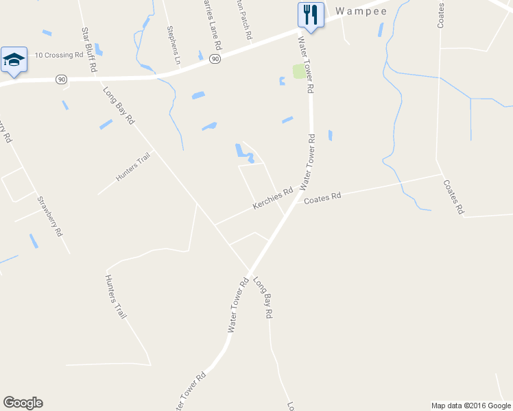 map of restaurants, bars, coffee shops, grocery stores, and more near 2573 Kerchies Road in Longs