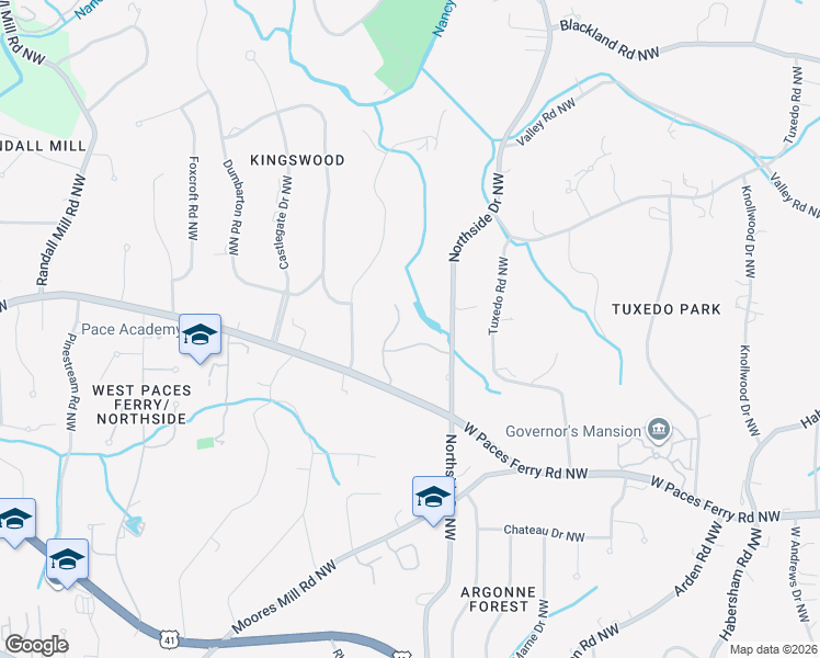map of restaurants, bars, coffee shops, grocery stores, and more near 854 West Paces Ferry Road Northwest in Atlanta