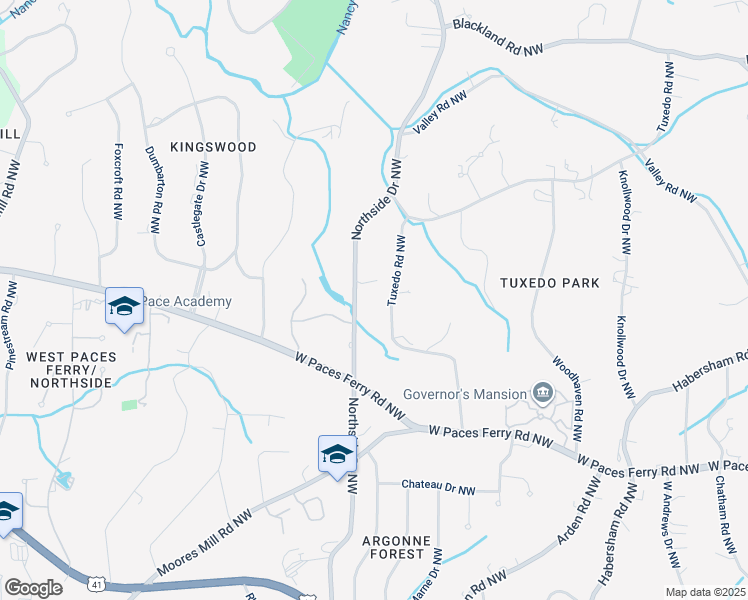 map of restaurants, bars, coffee shops, grocery stores, and more near 3488 Tuxedo Road Northwest in Atlanta