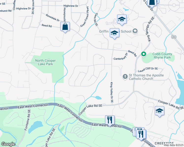 map of restaurants, bars, coffee shops, grocery stores, and more near 4044 Kenway Court Southeast in Smyrna