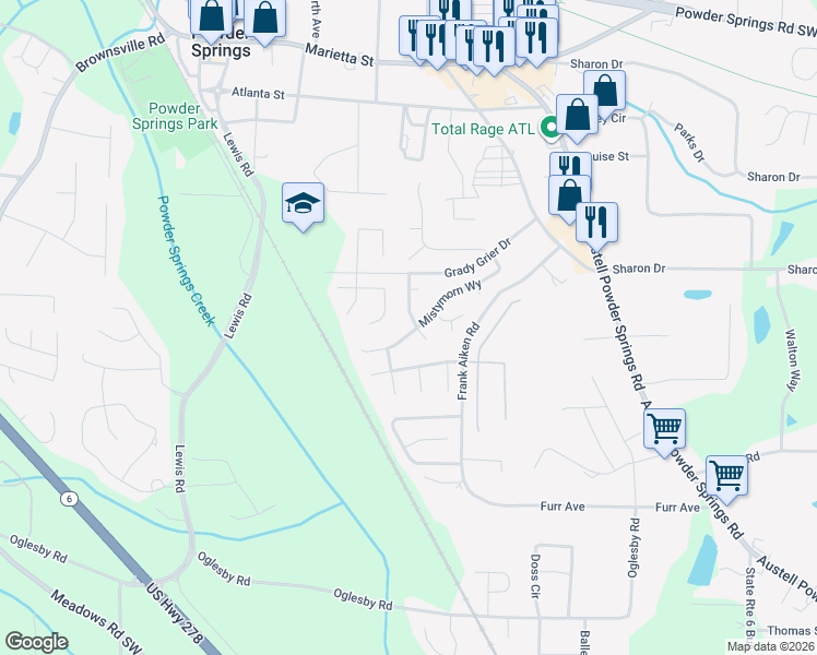 map of restaurants, bars, coffee shops, grocery stores, and more near 4314 Morningside Drive in Powder Springs