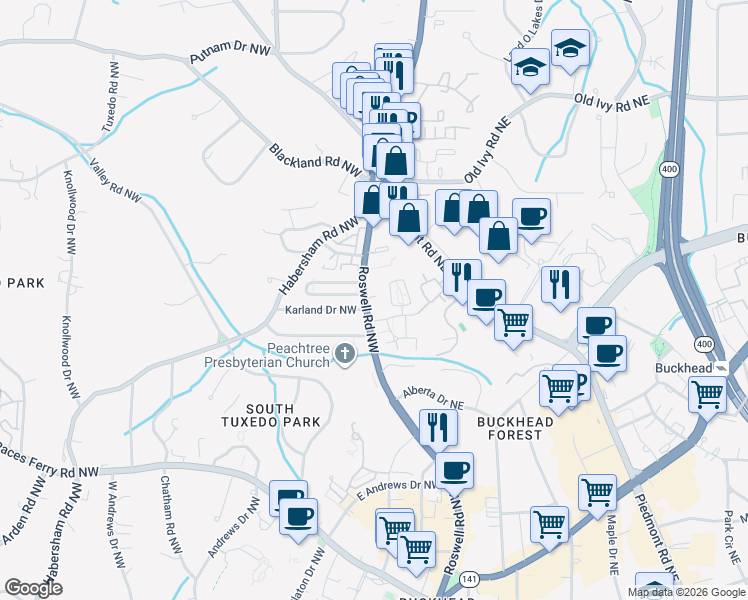 map of restaurants, bars, coffee shops, grocery stores, and more near 3491 U.S. 19 in Atlanta