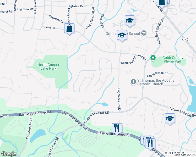 map of restaurants, bars, coffee shops, grocery stores, and more near 4044 Kenway Court Southeast in Smyrna