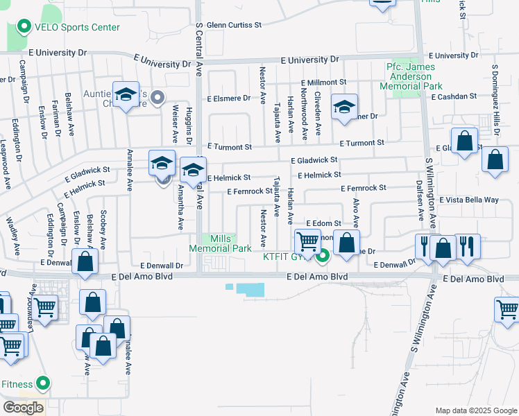 map of restaurants, bars, coffee shops, grocery stores, and more near 20003 Nestor Avenue in Carson