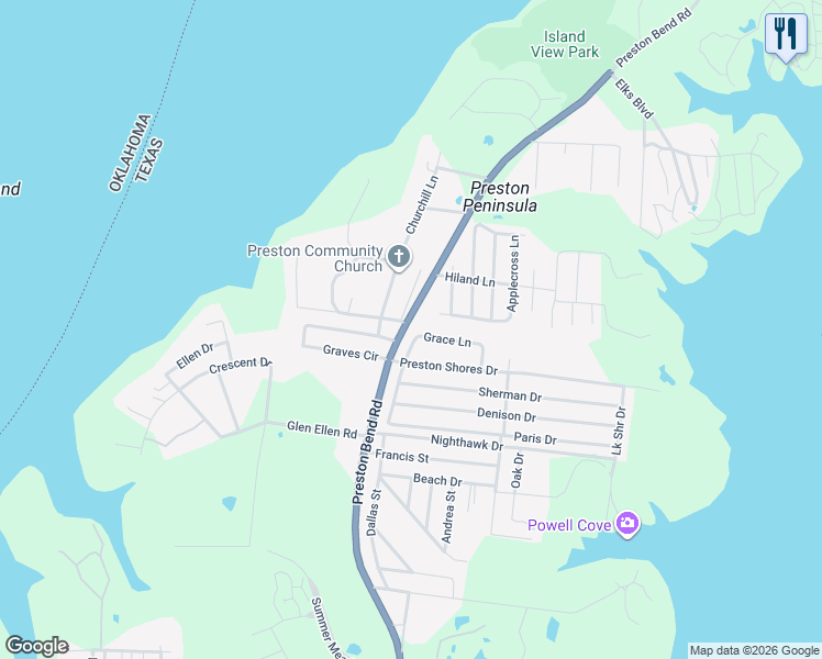 map of restaurants, bars, coffee shops, grocery stores, and more near 4 Applecross Lane in Pottsboro