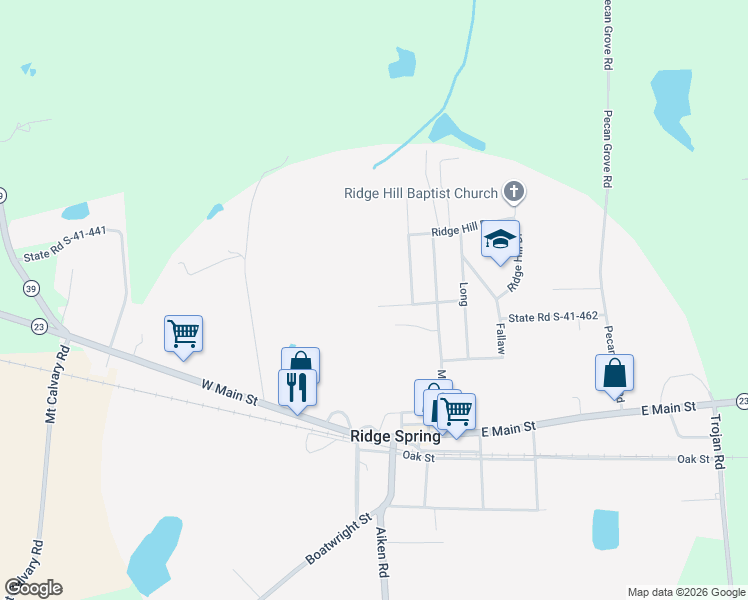 map of restaurants, bars, coffee shops, grocery stores, and more near 322 State Road S-41-169 in Ridge Spring
