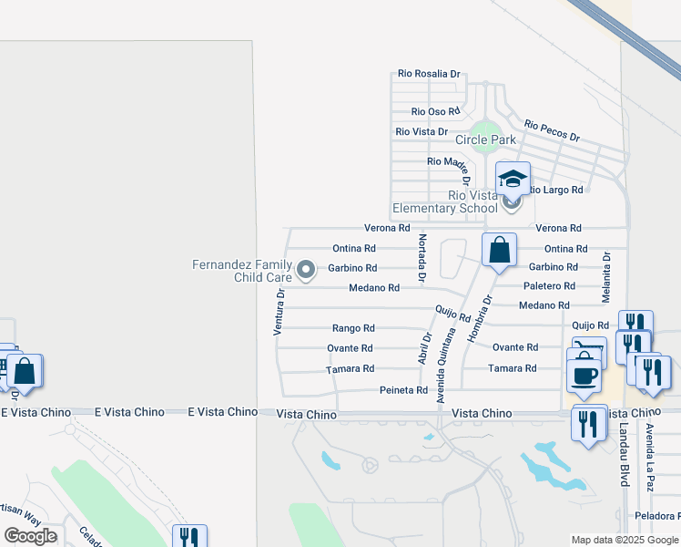 map of restaurants, bars, coffee shops, grocery stores, and more near 67235 Garbino Road in Cathedral City