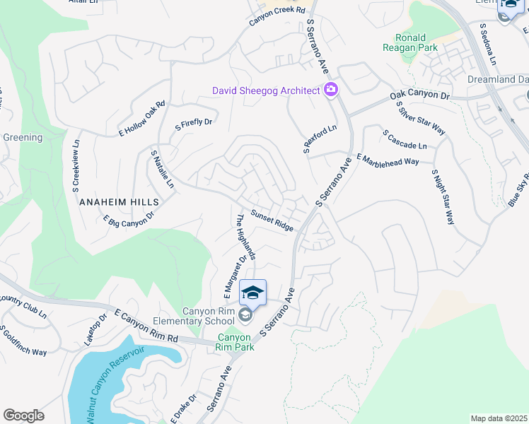 map of restaurants, bars, coffee shops, grocery stores, and more near 7974 East Monte Carlo Avenue in Anaheim
