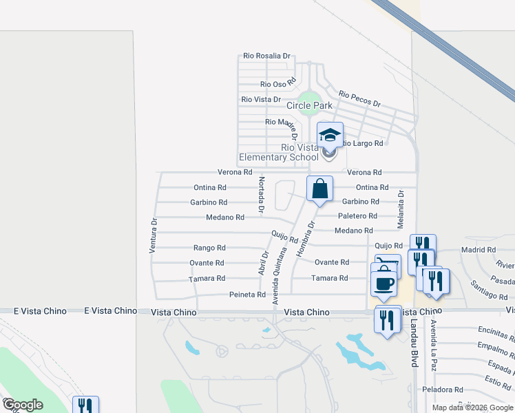 map of restaurants, bars, coffee shops, grocery stores, and more near 67415 Garbino Road in Cathedral City