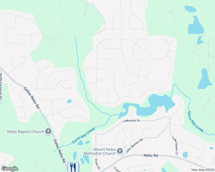 map of restaurants, bars, coffee shops, grocery stores, and more near 134 Sunset Way in Hiram