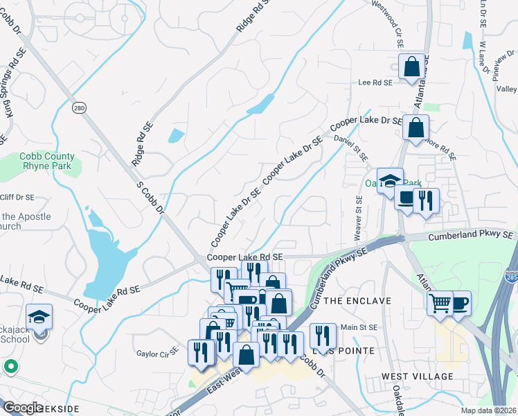 map of restaurants, bars, coffee shops, grocery stores, and more near 1674 Hammock Drive in Smyrna
