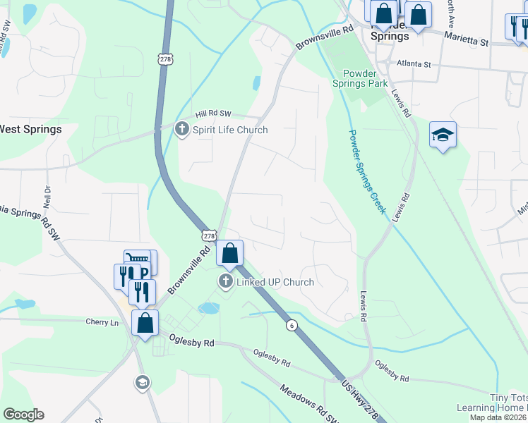 map of restaurants, bars, coffee shops, grocery stores, and more near 6260 Wager Court in Powder Springs