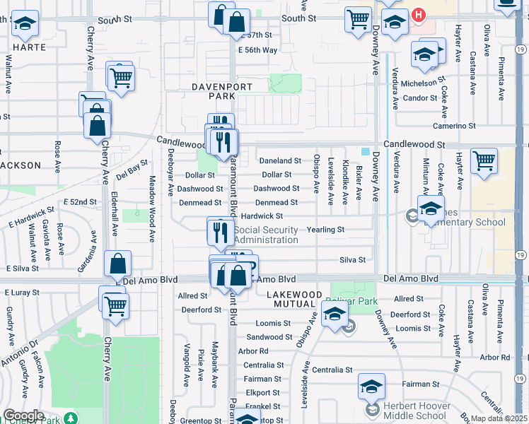 map of restaurants, bars, coffee shops, grocery stores, and more near 2803 Hardwick Street in Lakewood