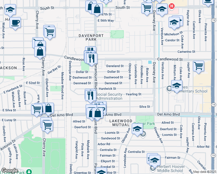 map of restaurants, bars, coffee shops, grocery stores, and more near 2803 Hardwick St in Lakewood